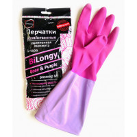 Перчатки хозяйственные с напылением Bi-Longy c удлиненной манжетой Rose & Purple L