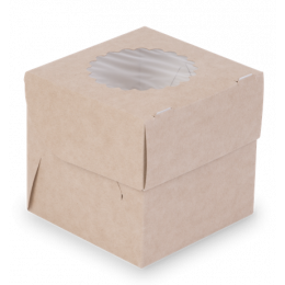 Коробка OSQ MUF на 1 капкейк с окном, 2 стороны белая-крафт, 10 х 10 х 10 см